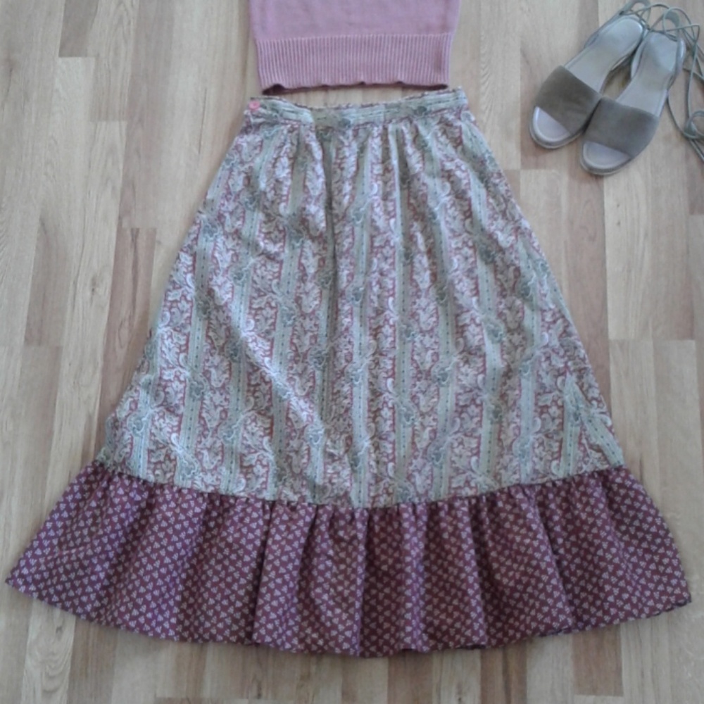 70s Vintage Boho Peasant Paisley Full Skirt - Picture 2 of 5